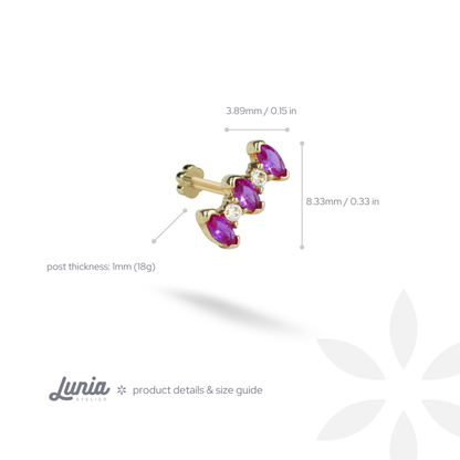 Three Pinks Flatback Ear Piercing 14K Gold with CZ Stone