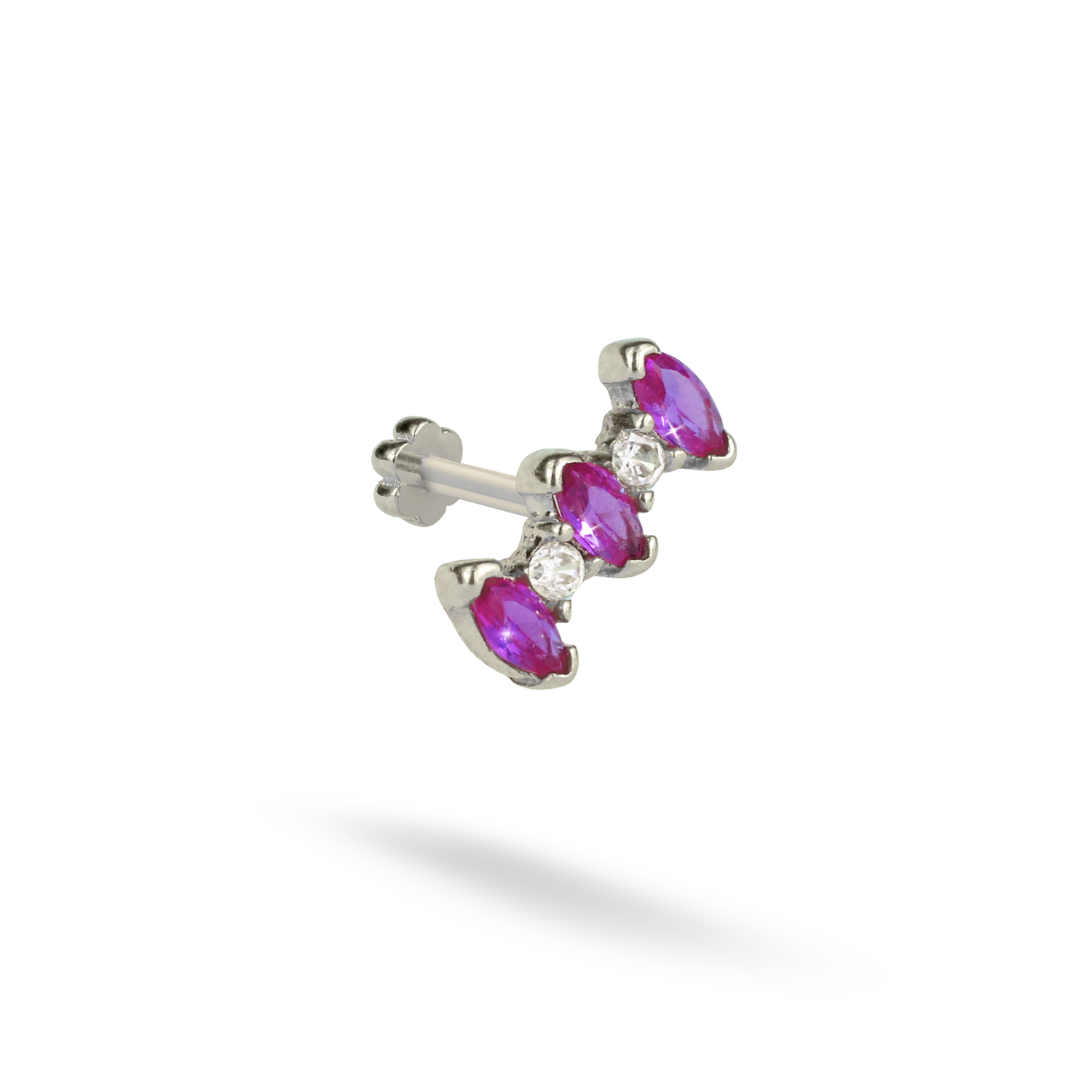 Three Pinks Flatback Ear Piercing 14K Gold with CZ Stone