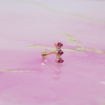 Three Pinks Flatback Ear Piercing 14K Gold with CZ Stone