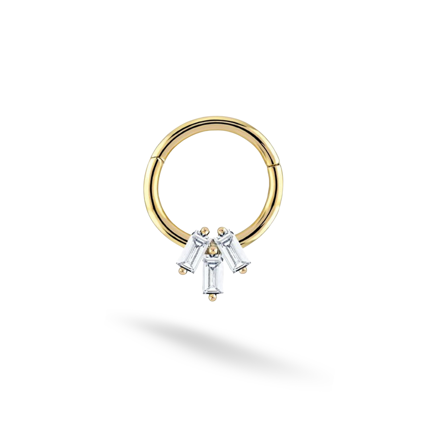 Three Rectangles Hoop Ear Piercing 14K Gold Diamond CZ Stone