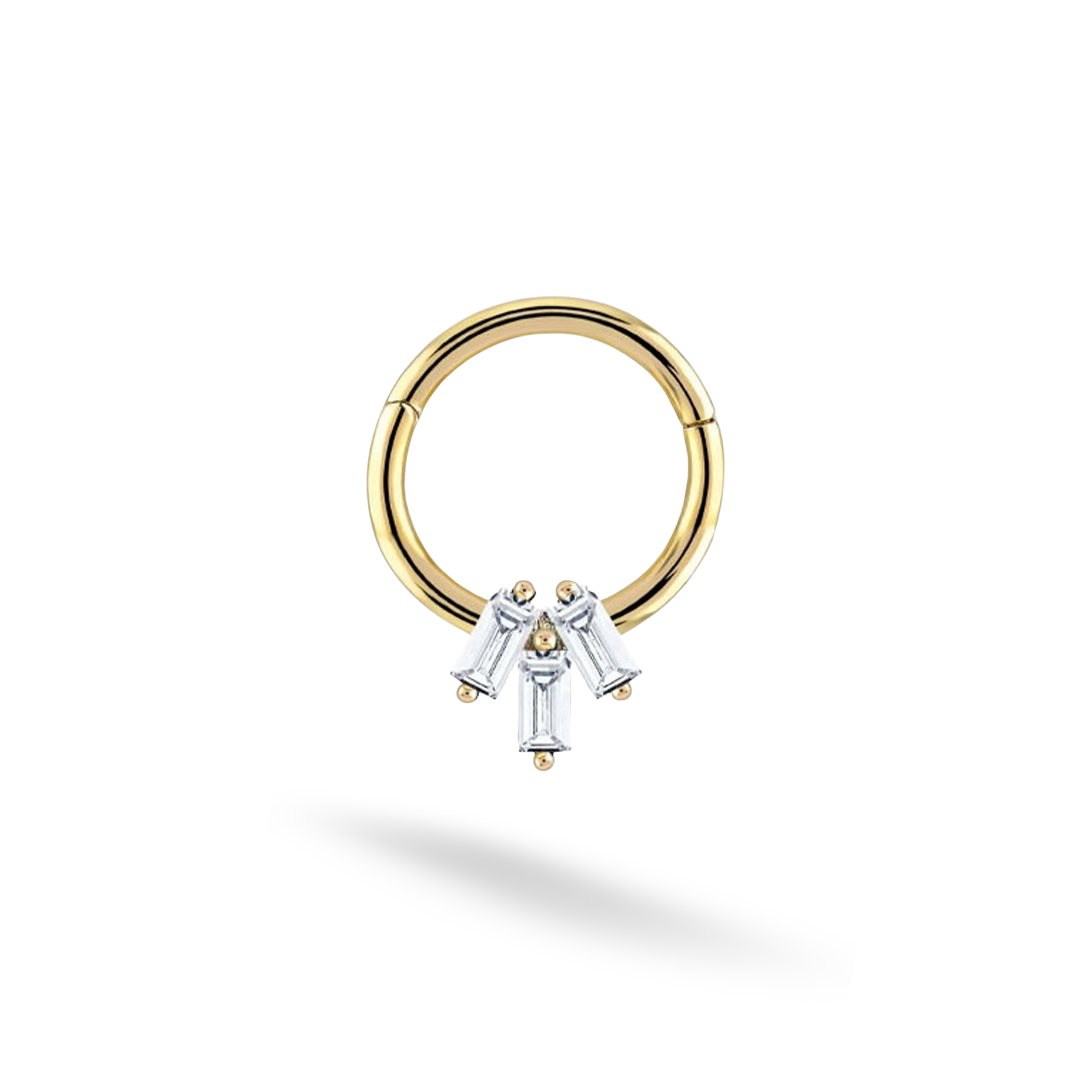 Three Rectangles Hoop Ear Piercing 14K Gold Diamond CZ Stone