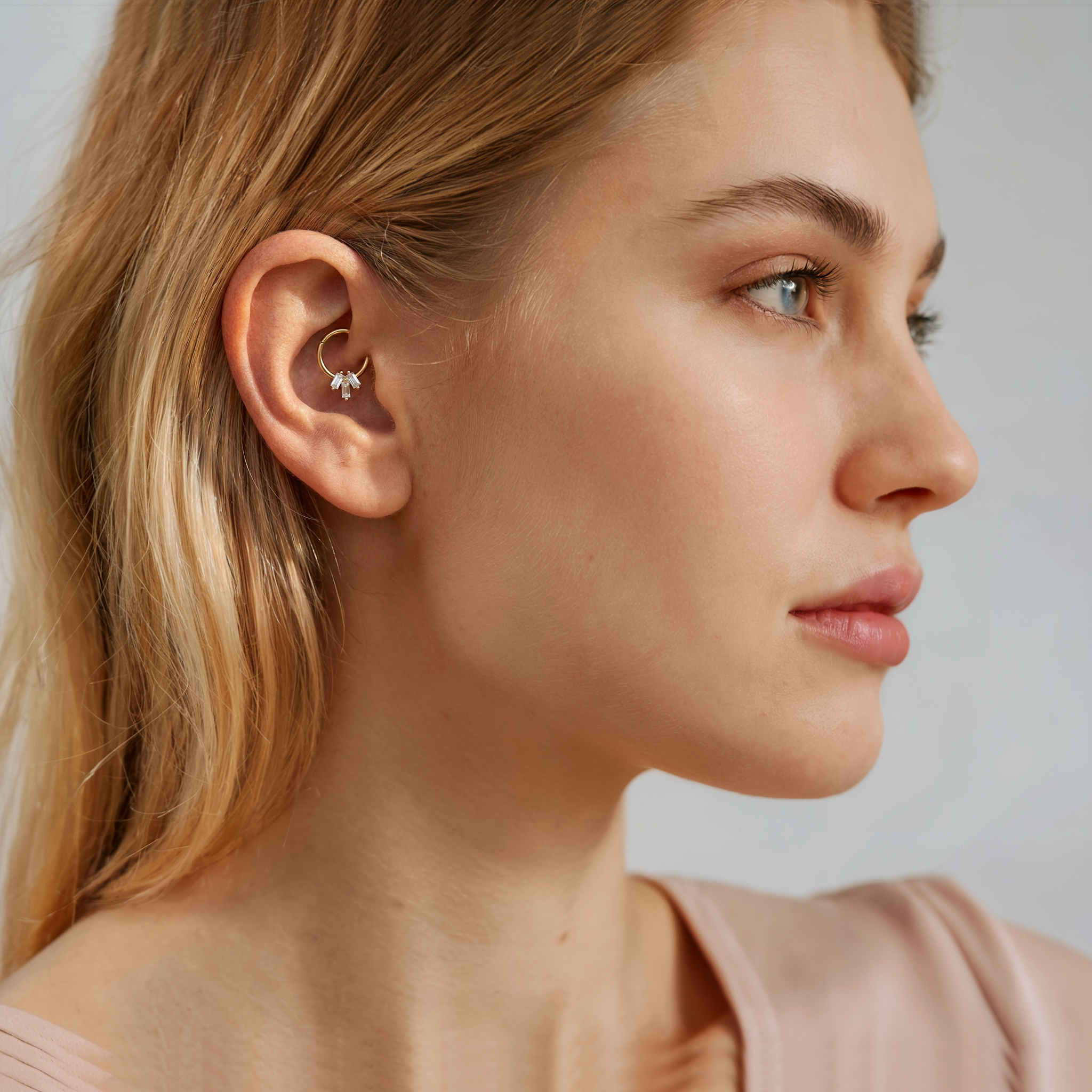 Three Rectangles Hoop Ear Piercing 14K Gold / Silver