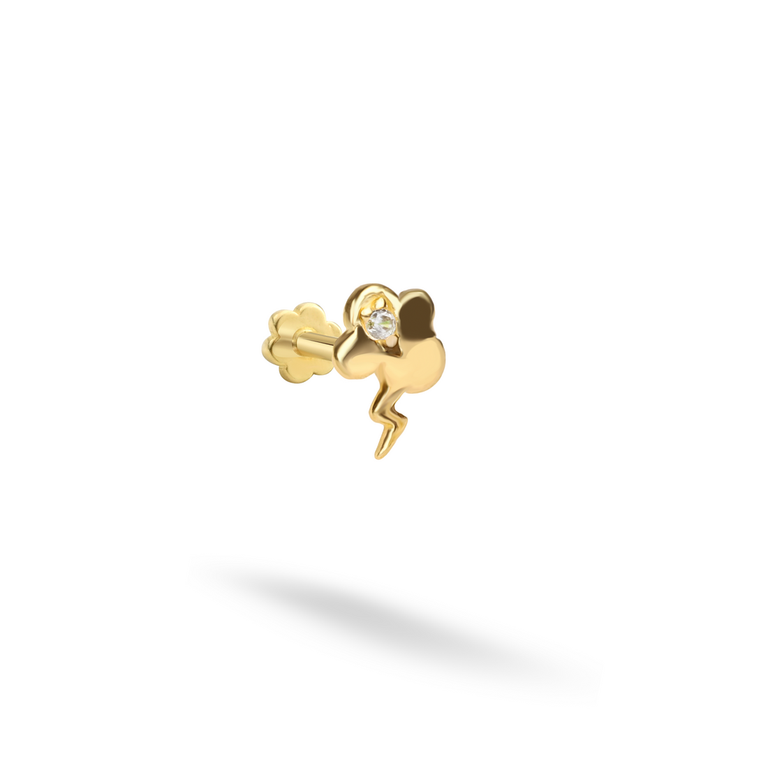 Thundercloud Lightning Flatback Ear Piercing 14K Gold with CZ Stone
