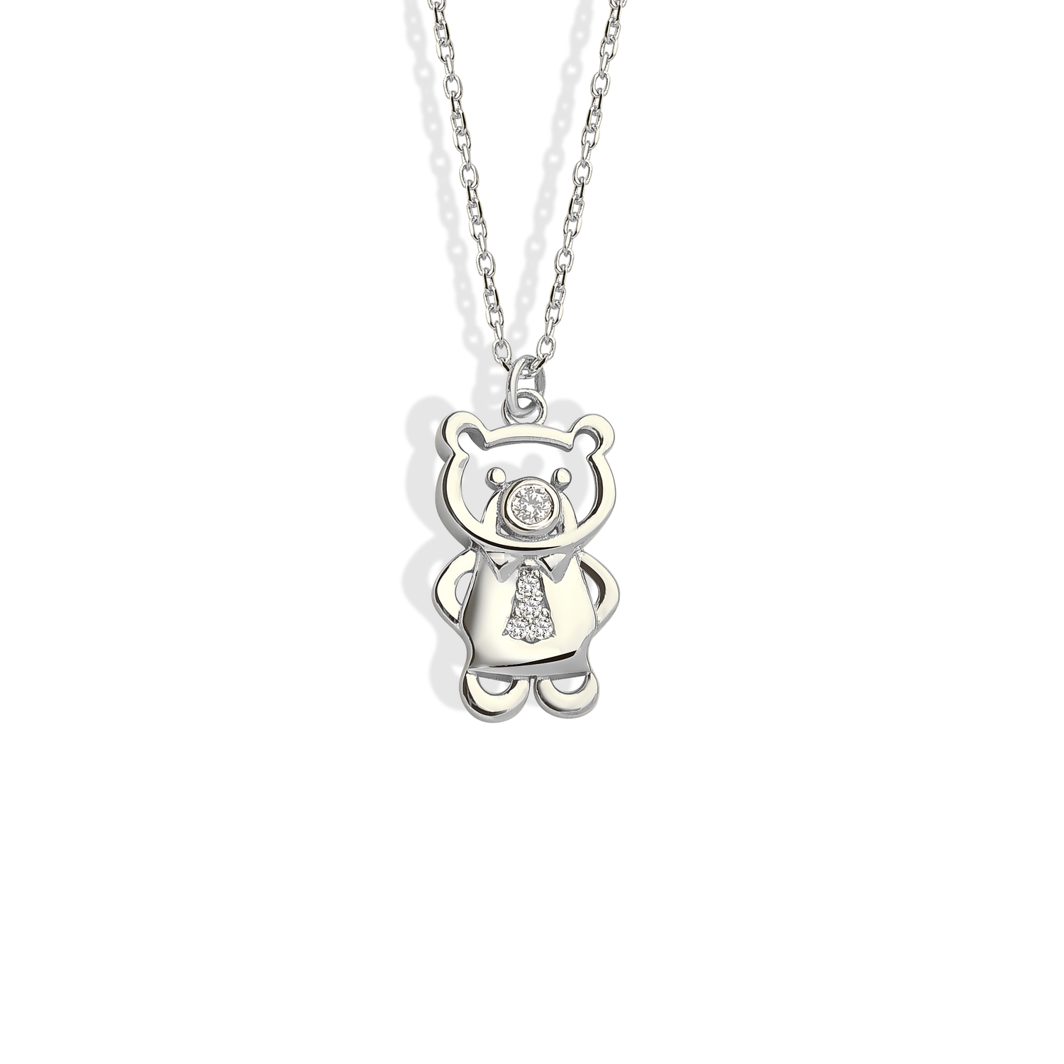 Tie Teddy Bear Diamond Necklace 14K Gold / Silver