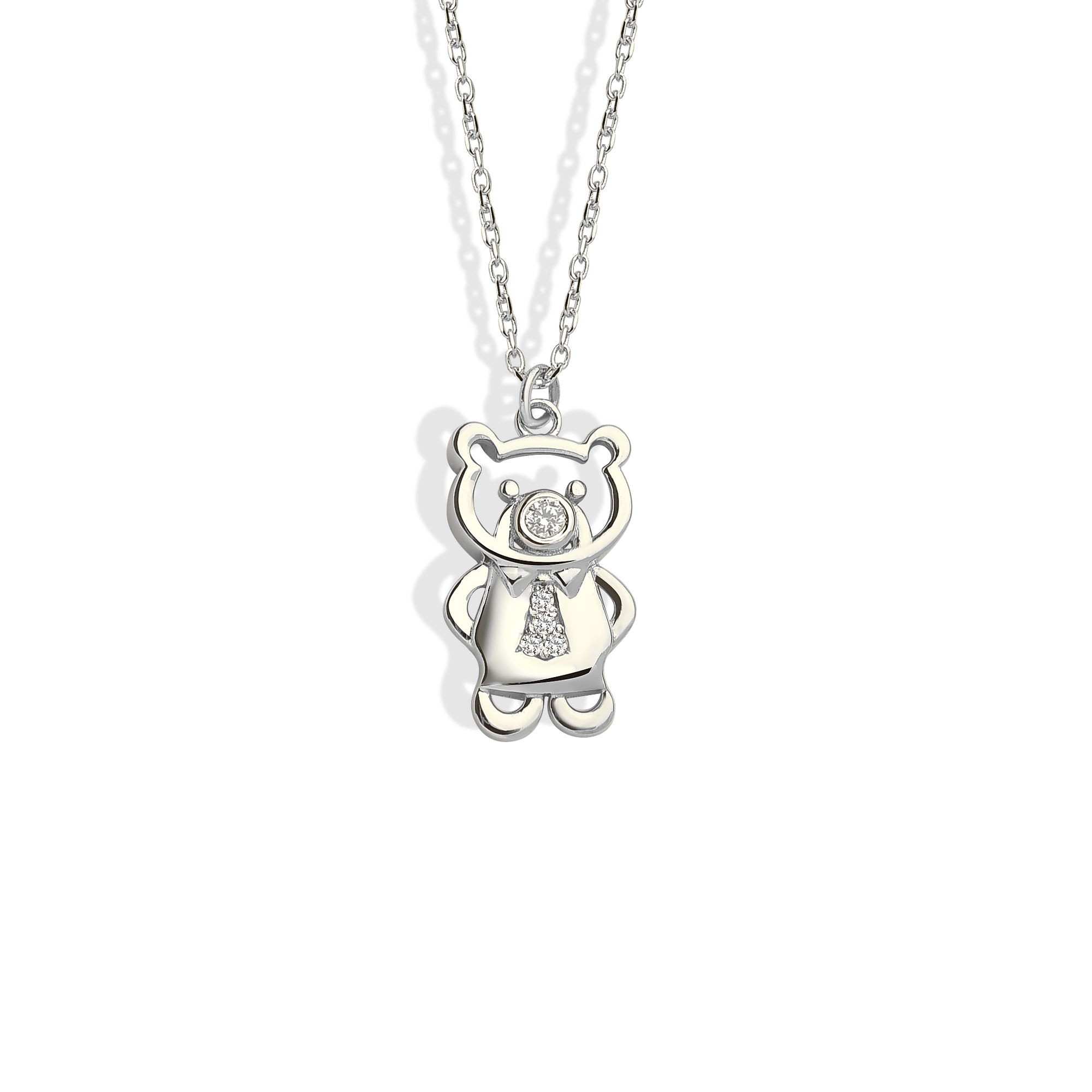 Tie Teddy Bear Diamond Necklace 14K Gold / Silver