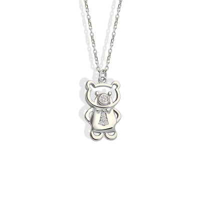 Tie Teddy Bear Diamond Necklace 14K Gold / Silver