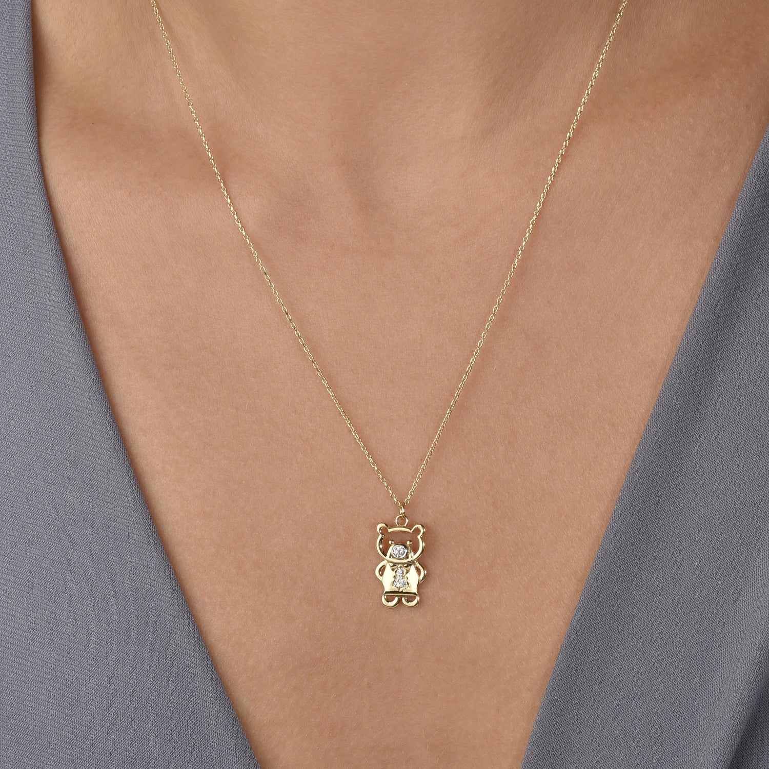 Hand crafted Tie Teddy Bear Necklace 14K Gold / Silver animal jewelry in gold and silver finish