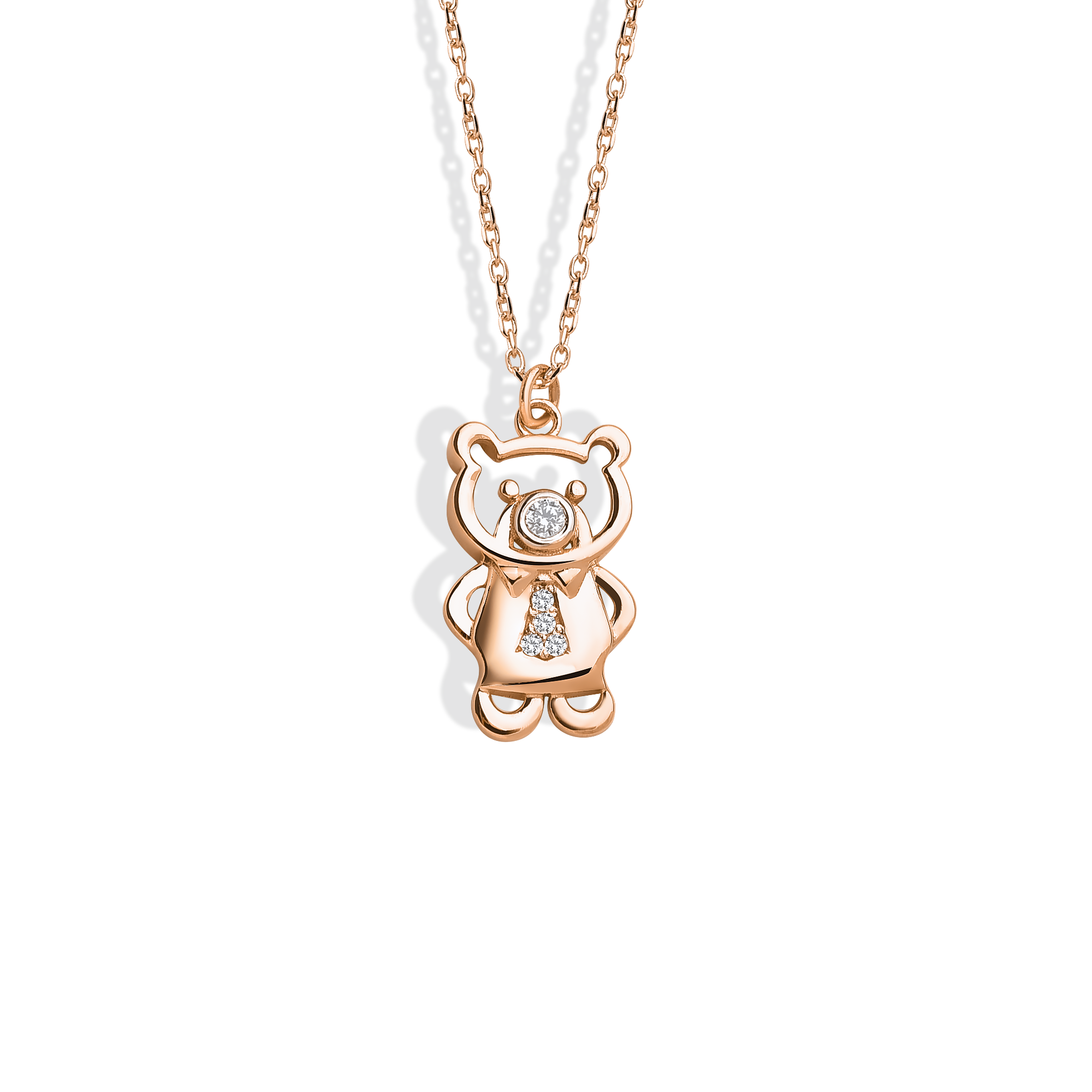 Tie Teddy Bear Diamond Necklace 14K Gold / Silver