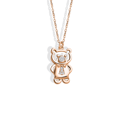 Tie Teddy Bear Diamond Necklace 14K Gold / Silver