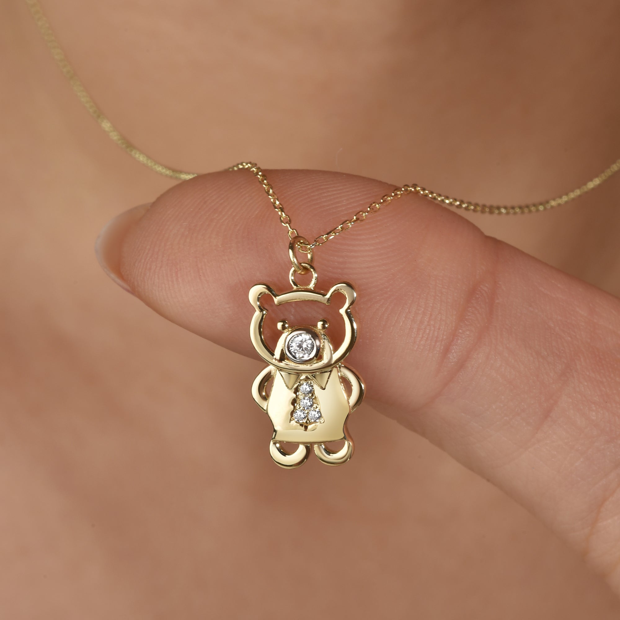 Nickel free Tie Teddy Bear Necklace 14K Gold / Silver teddy bear pendant animal jewelry close-up