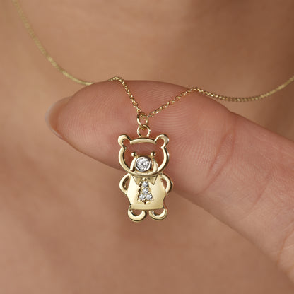 Nickel free Tie Teddy Bear Necklace 14K Gold / Silver teddy bear pendant animal jewelry close-up