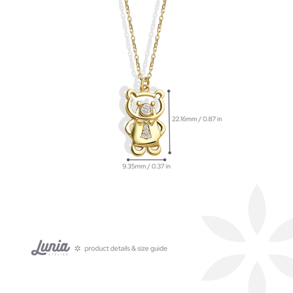 Tie Teddy Bear Diamond Necklace 14K Gold / Silver