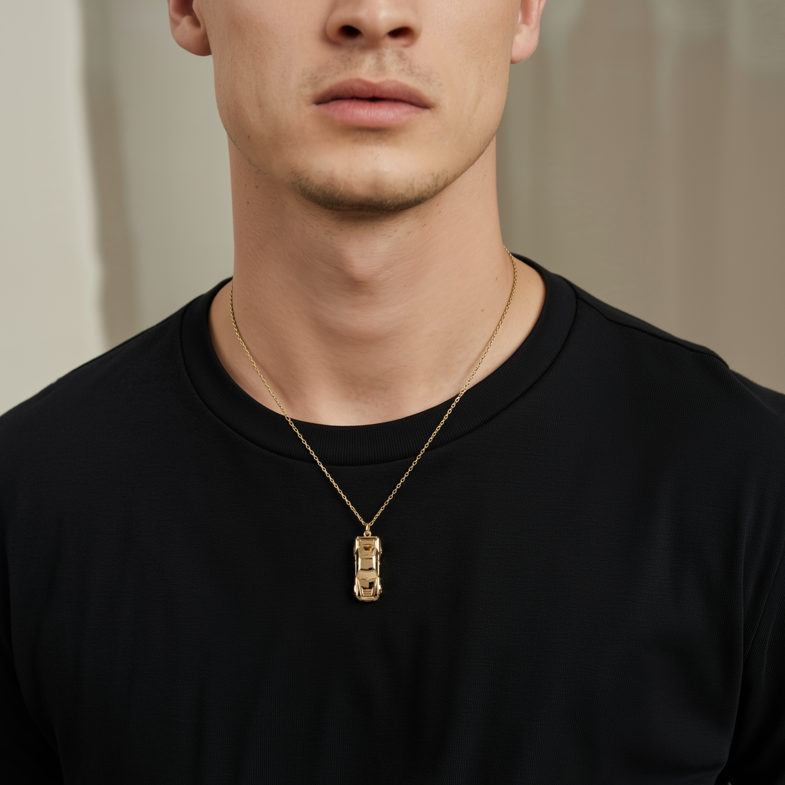 Japon Car Necklace featuring Tokyo Coupe design, nickel free automotive jewelry close-up view