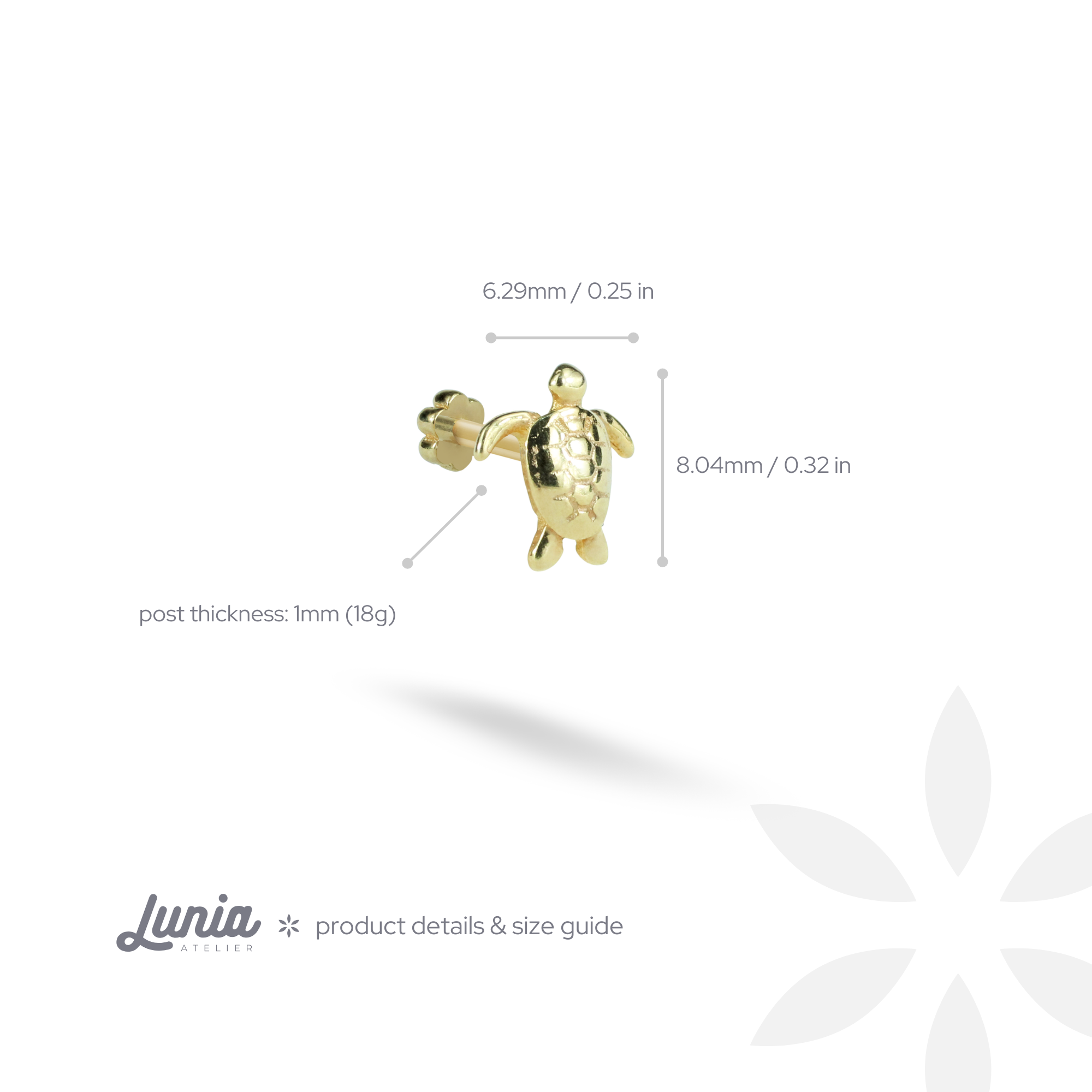 Tortoise Flatback Ear Piercing 14K Gold