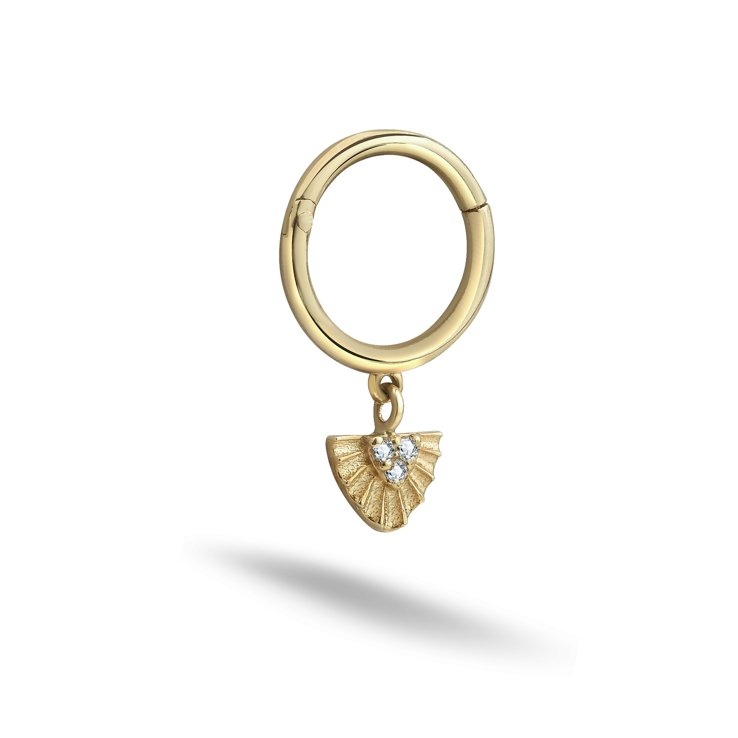 Triangle Dangle Hoop Ear Piercing 14K Gold CZ Stone