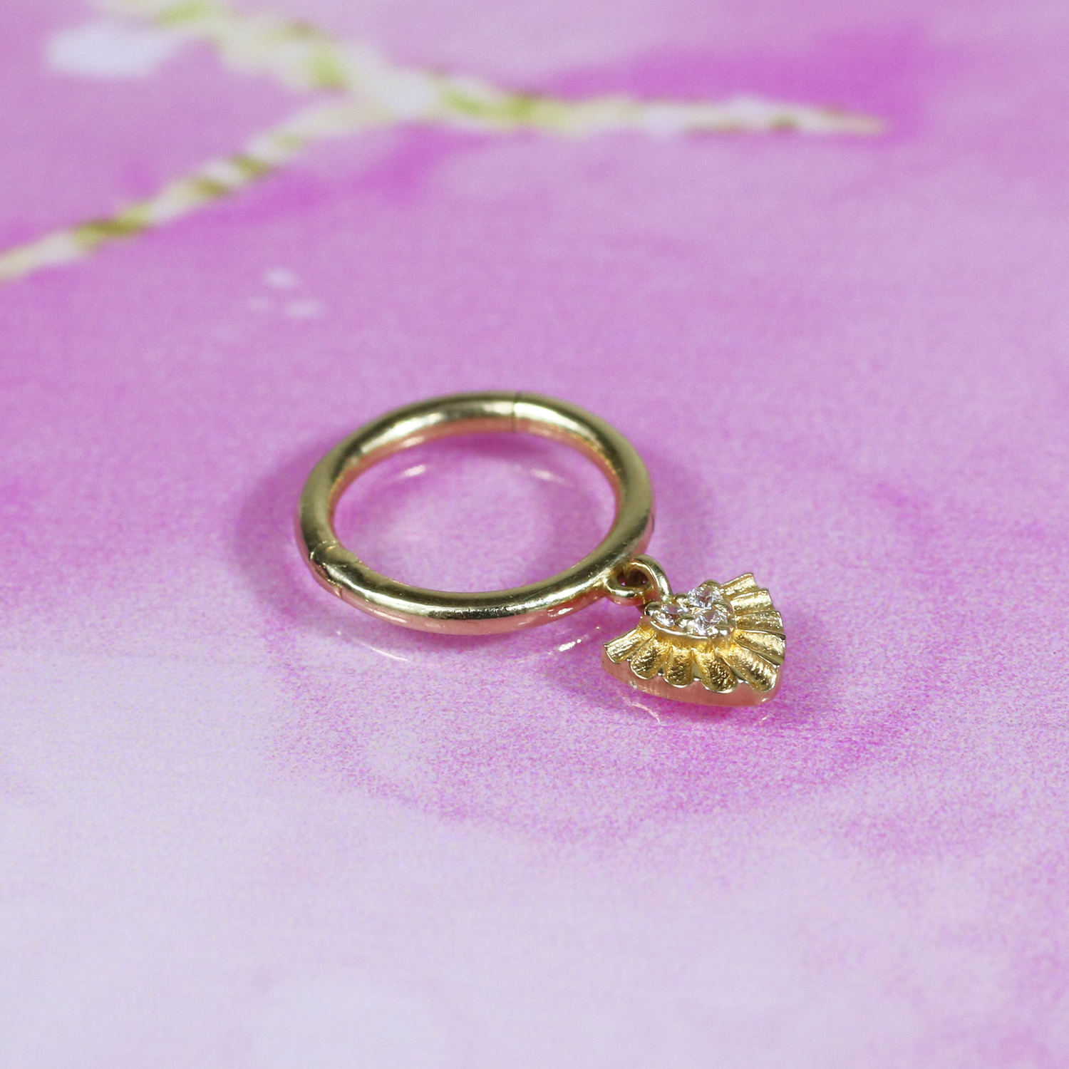 Triangle Dangle Hoop Ear Piercing 14K Gold CZ Stone