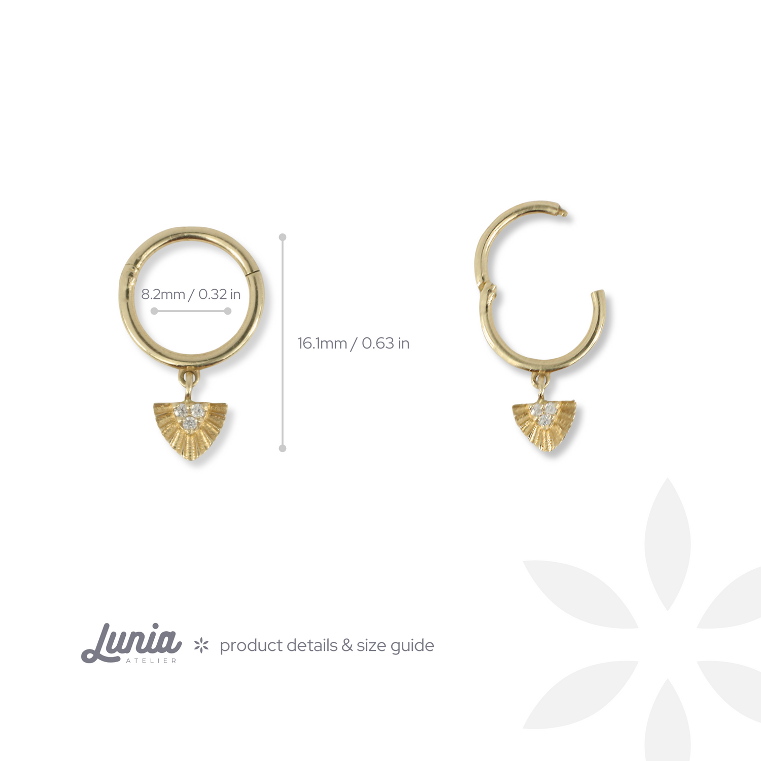 Triangle Dangle Hoop Ear Piercing 14K Gold CZ Stone