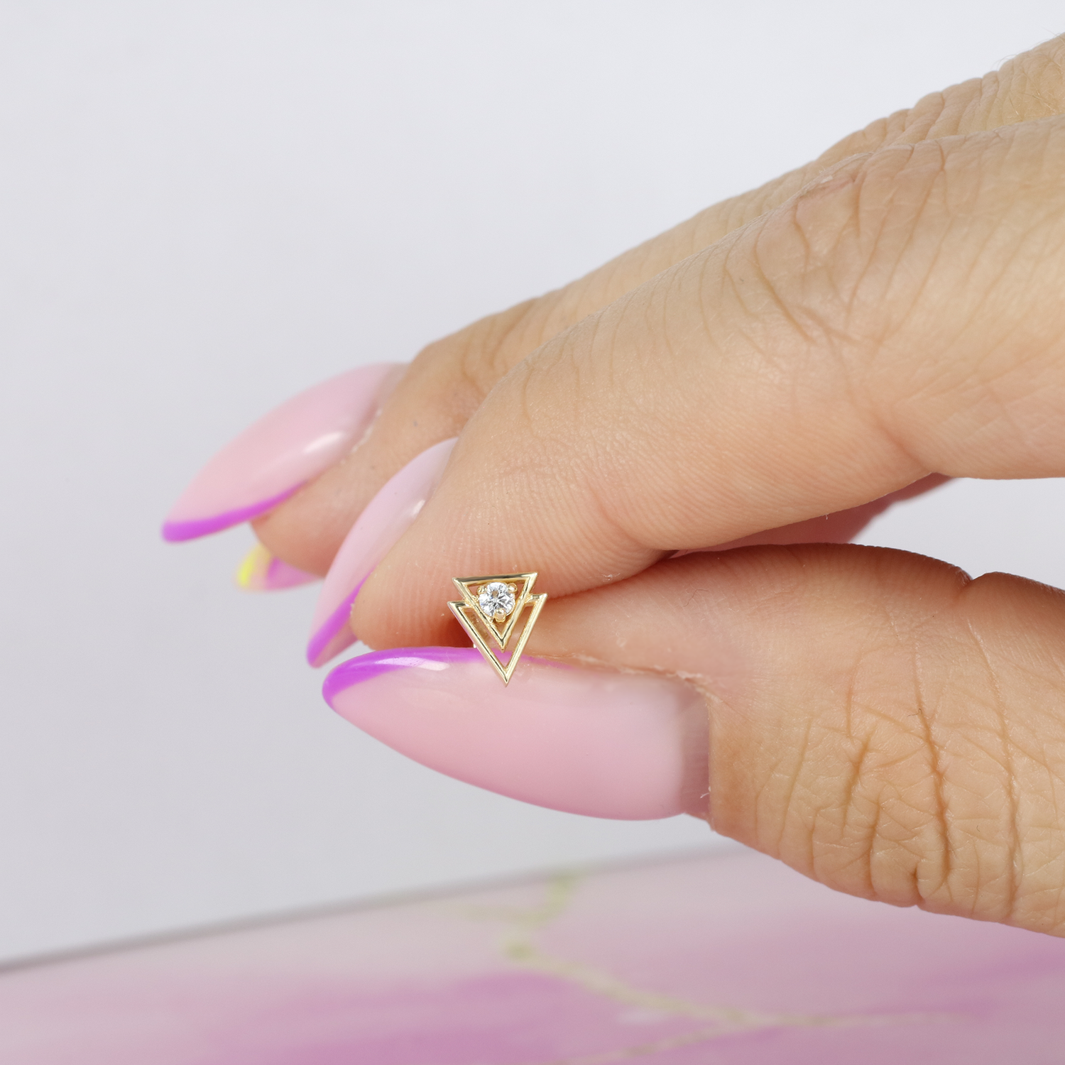 Triangle Glow Flatback Ear Piercing 14K Gold with CZ Stone