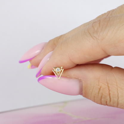 Triangle Glow Flatback Ear Piercing 14K Gold with CZ Stone
