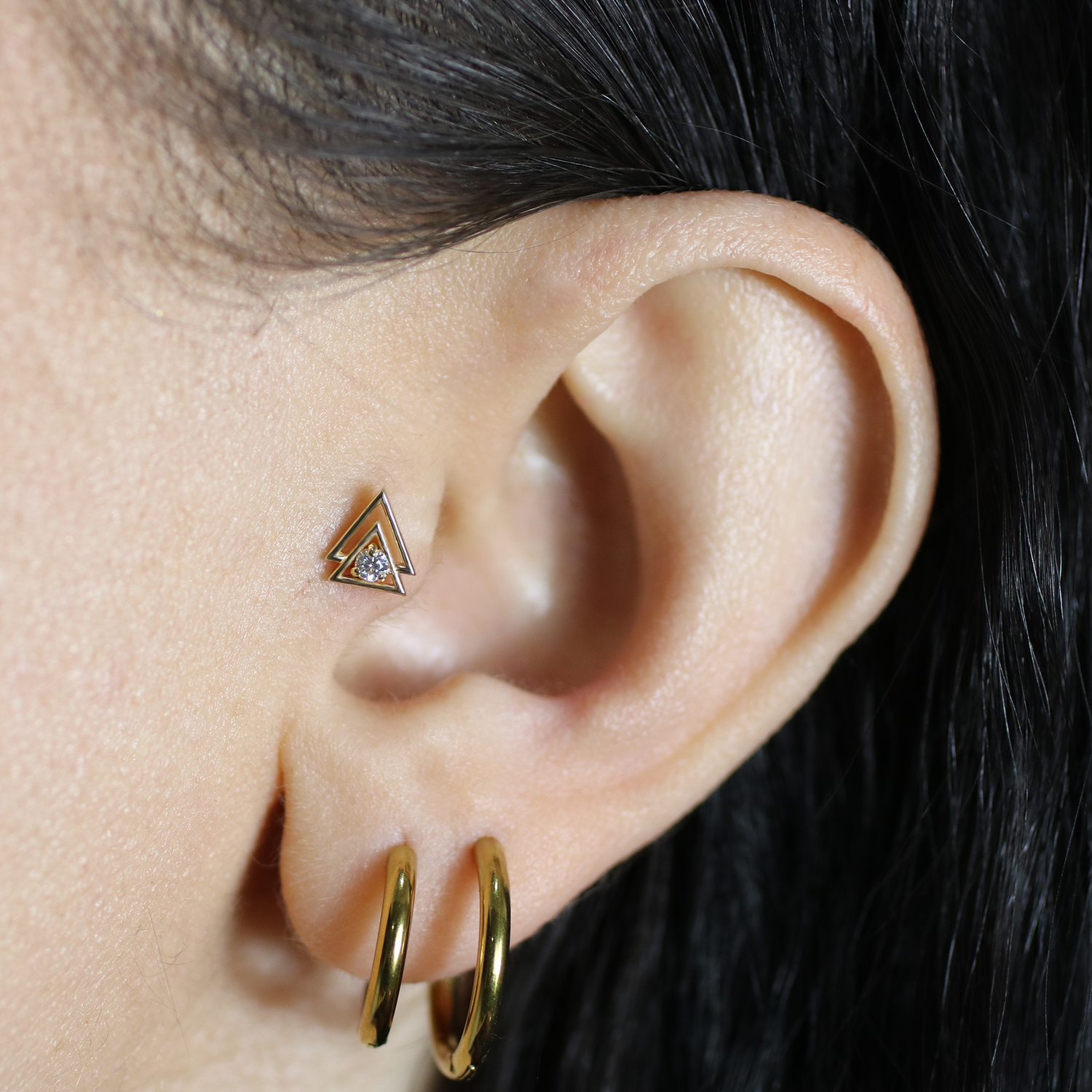 Luminous Triangle Flatback Ear Piercing 14K Gold with CZ Stone