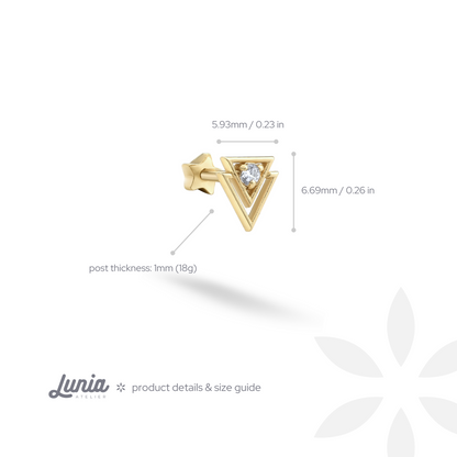 Triangle Glow Flatback Ear Piercing 14K Gold with CZ Stone