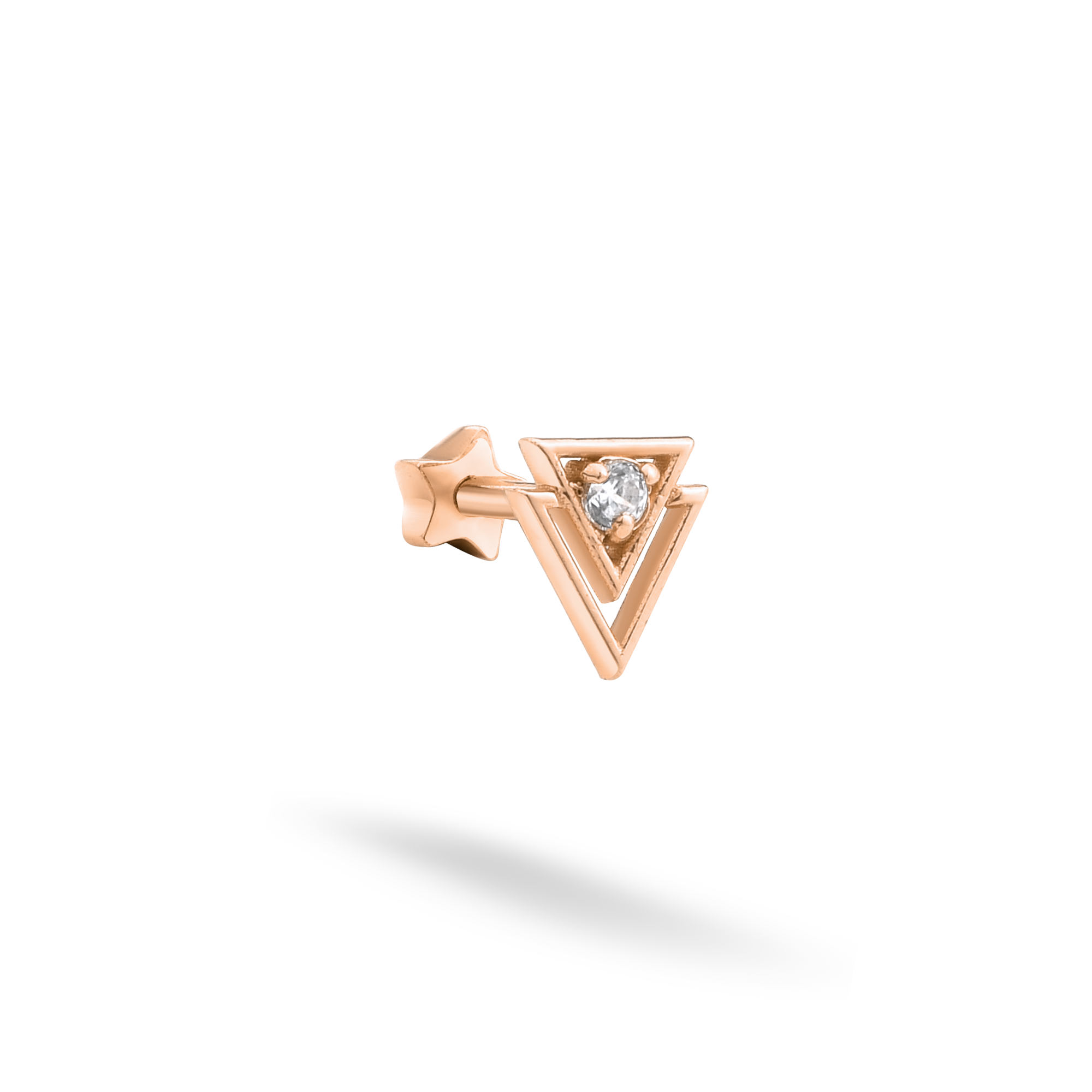 Triangle Glow Flatback Ear Piercing 14K Gold with CZ Stone