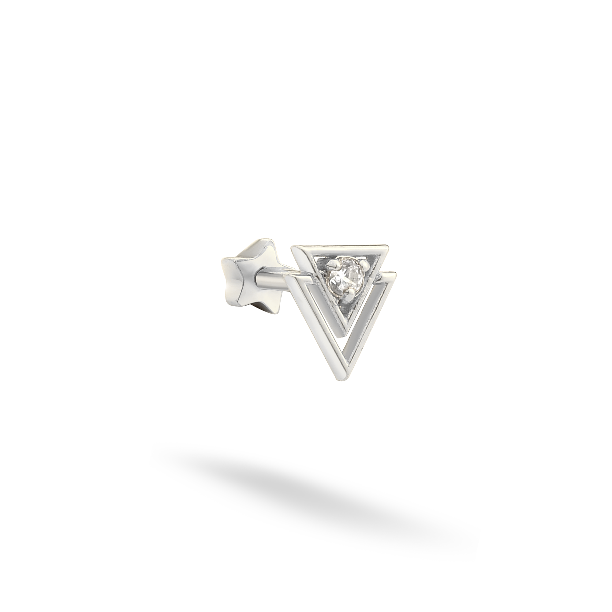 Triangle Glow Flatback Ear Piercing 14K Gold with CZ Stone