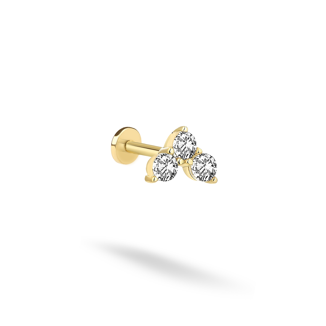 Trio Flatback Ear Diamond Stone CZ Piercing 14K Gold