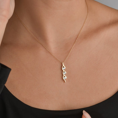 Elegant Trio Stone Necklace 14K Gold / Silver diamond jewelry with three stone design