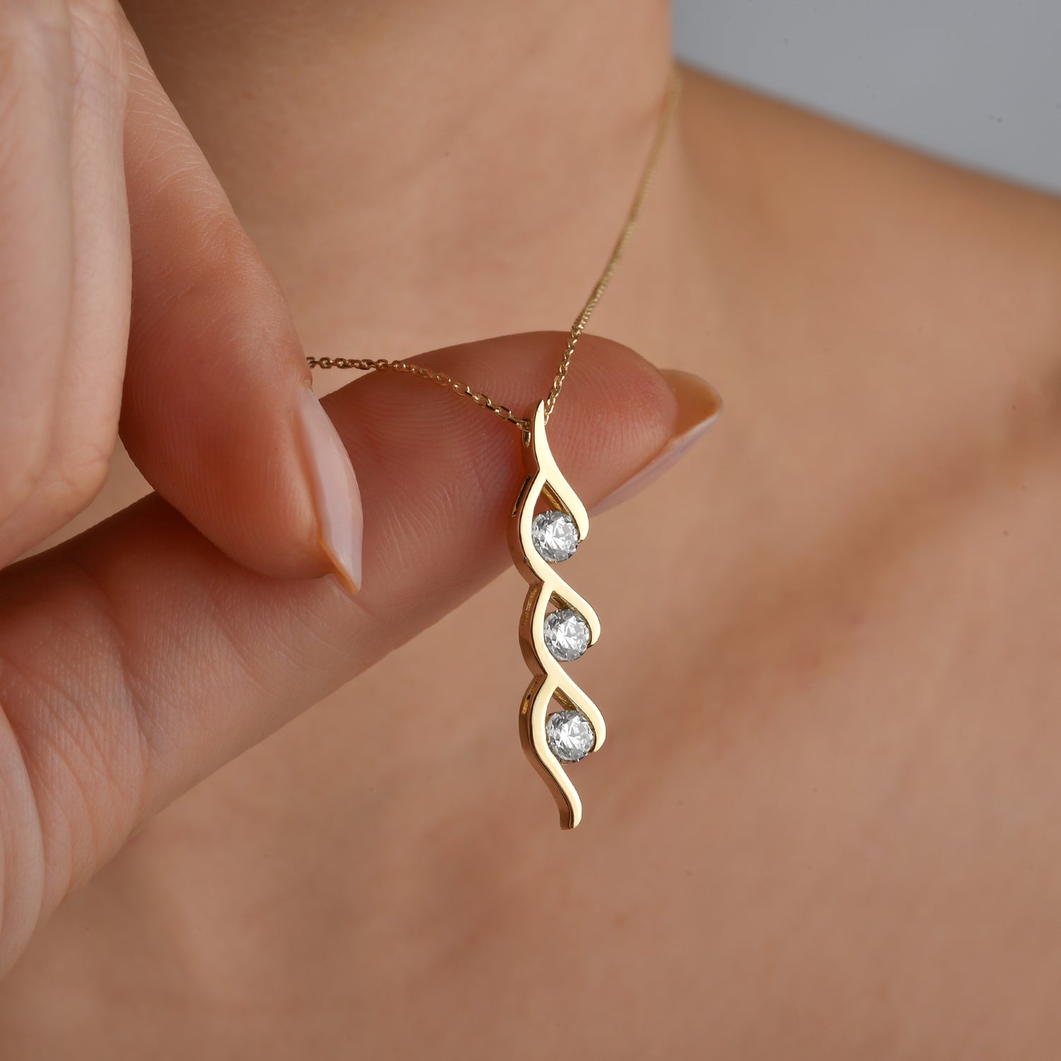 Trio Stone Diamond Necklace 14K Gold / Silver