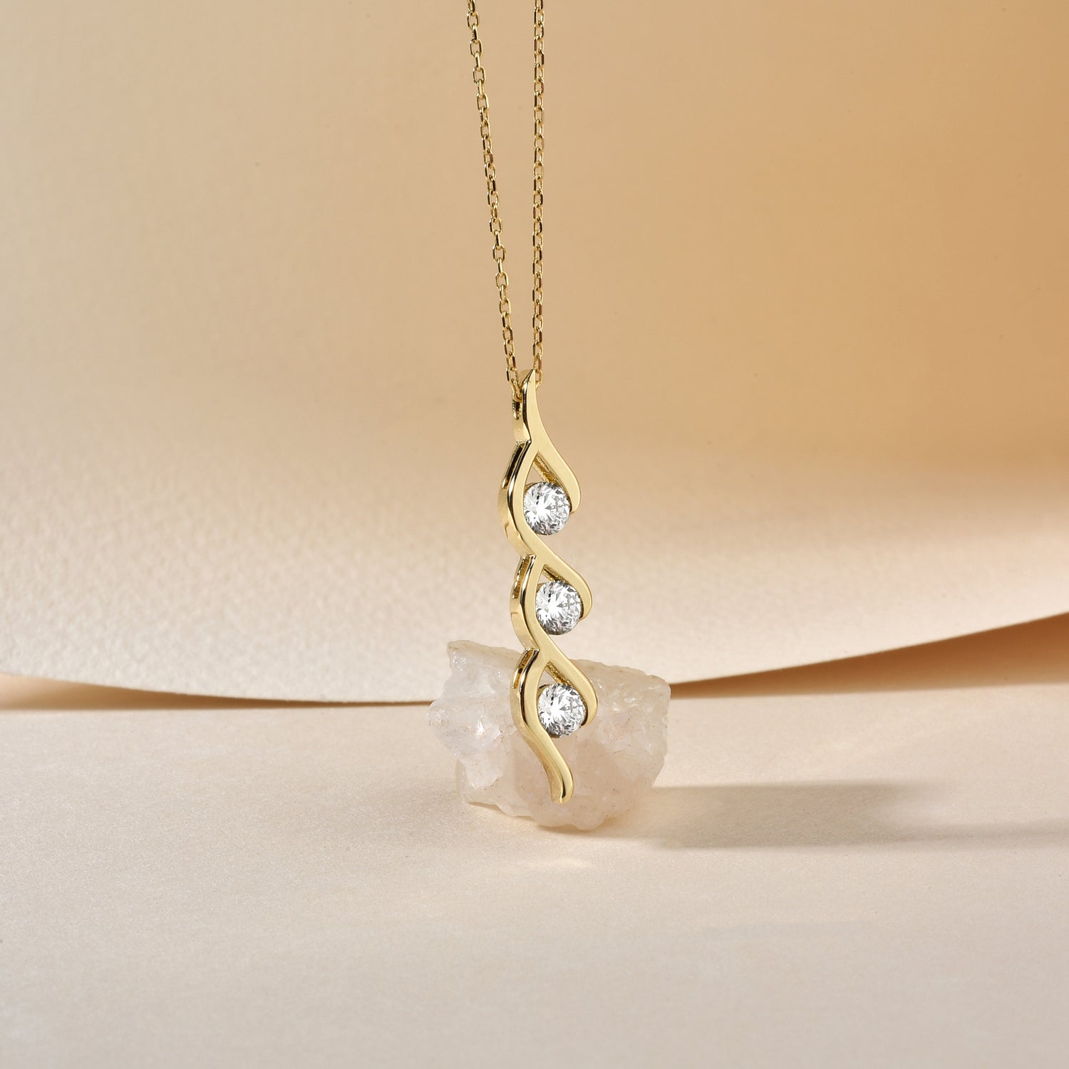Trio Stone Diamond Necklace 14K Gold / Silver