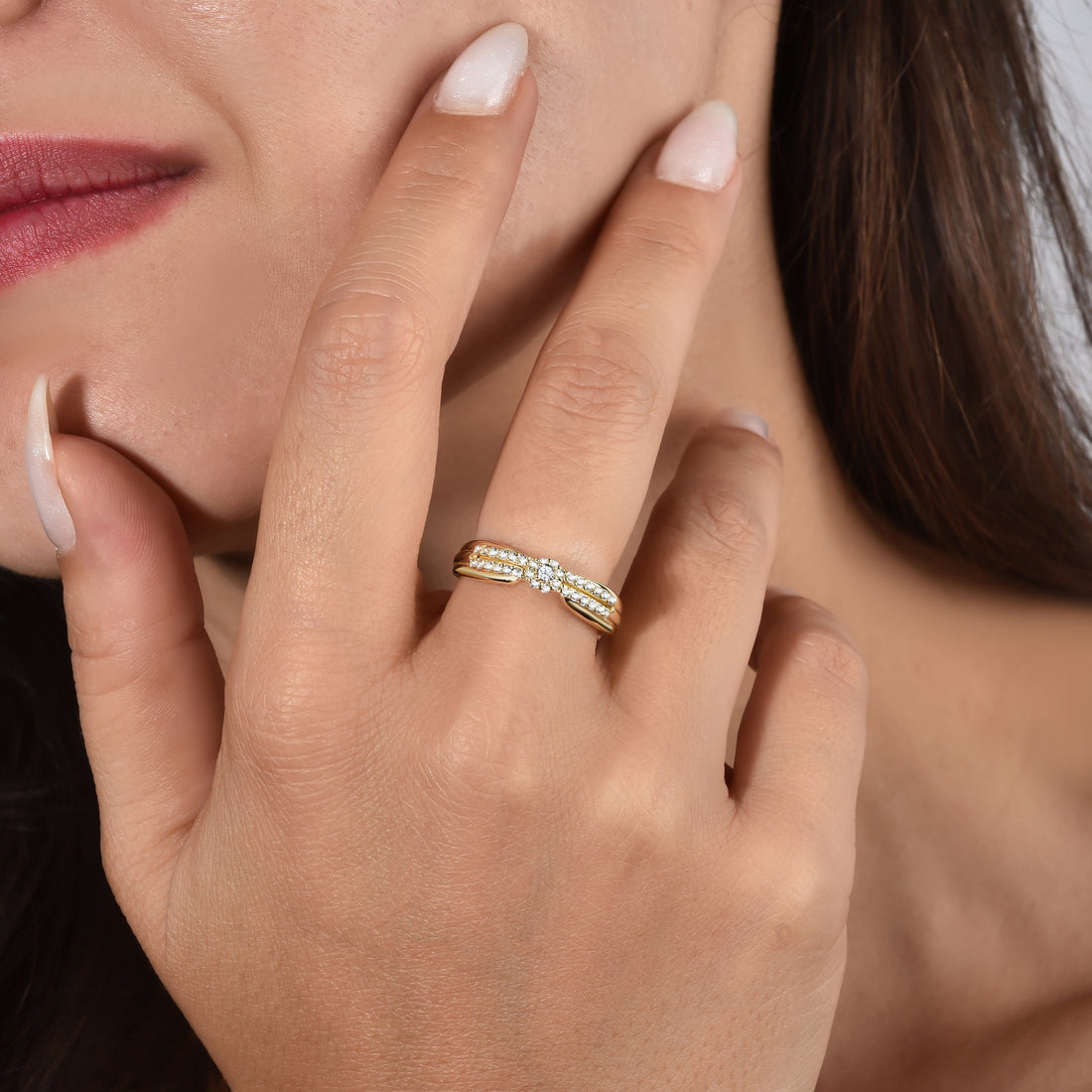 14K Gold Triple Row Diamond Ring

