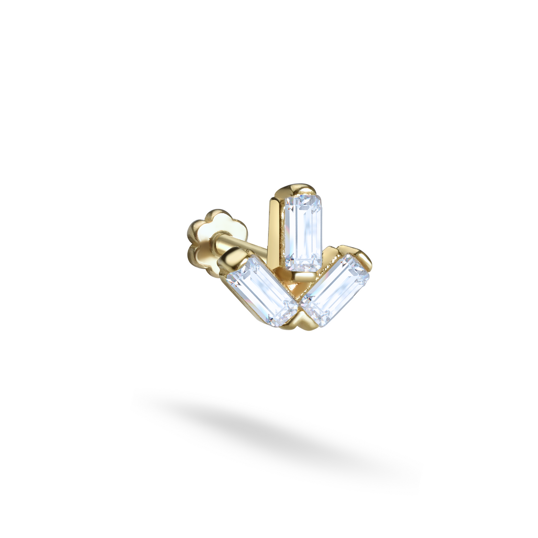 Triple Side Flatback Ear Piercing 14K Gold with CZ Stone