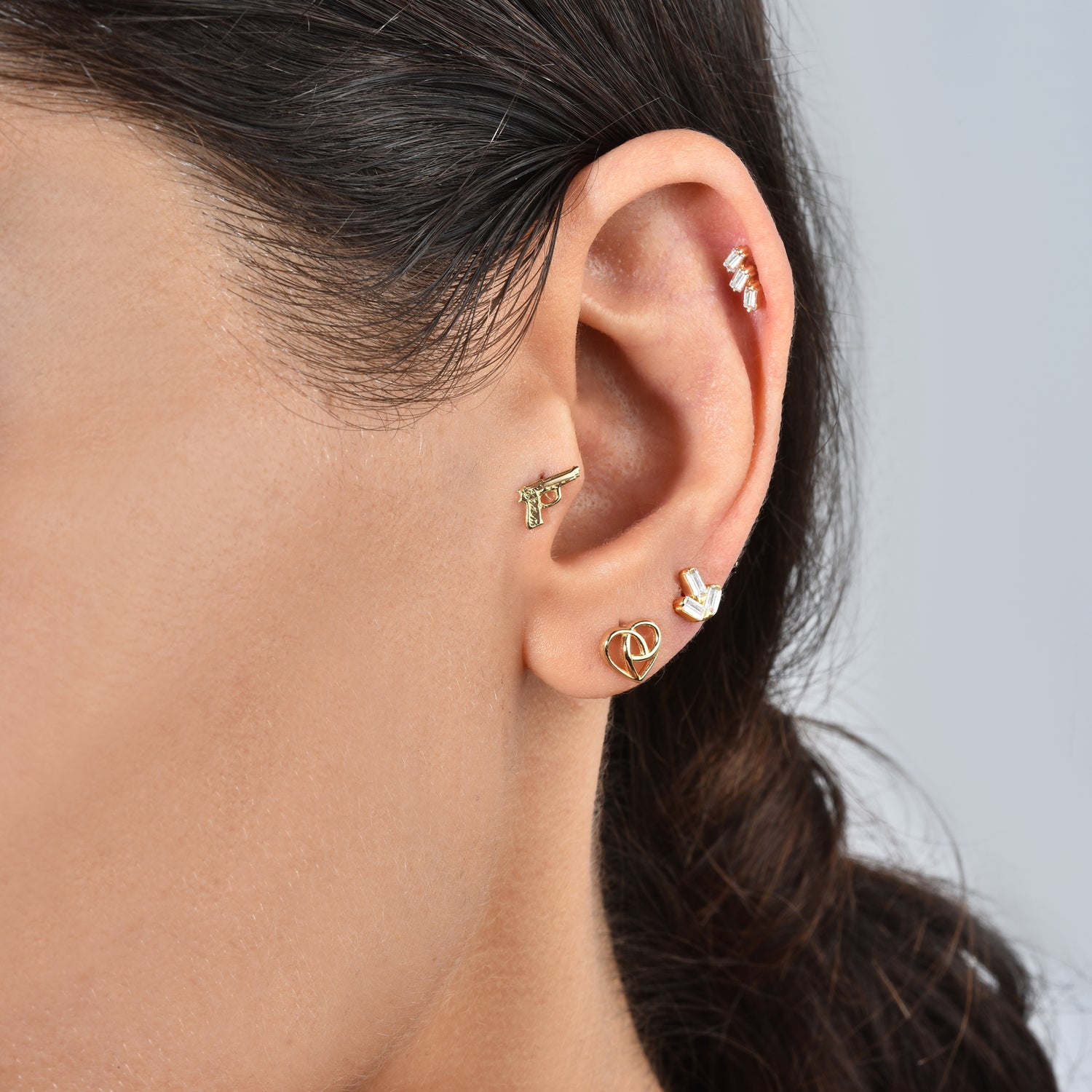 Triple Baguette CZ Stone Gold Flatback Piercing