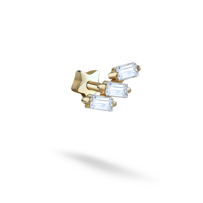 Triple Baguette Flatback Ear Piercing 14K Gold with CZ Stone