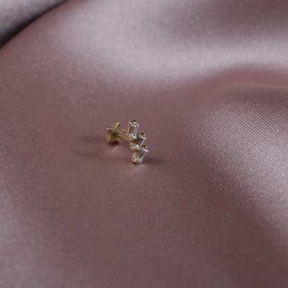 Triple Baguette Flatback Ear Piercing 14K Gold with CZ Stone