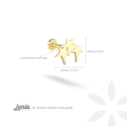 Triple Star Flatback Ear Piercing 14K Gold