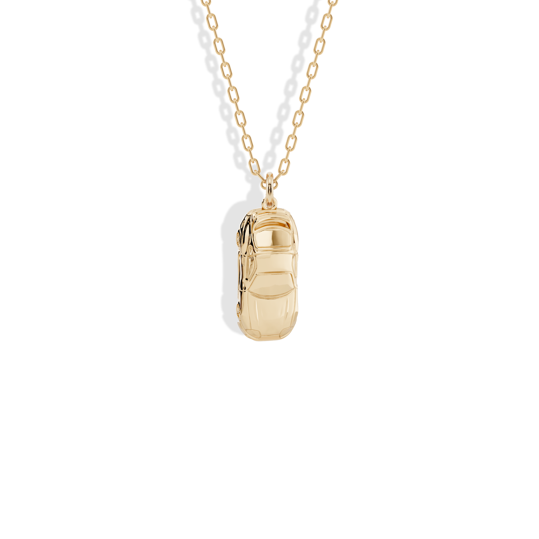 Twin Turbo Coupe Diecast Model Car Necklace 14K Gold Silver auto automobile pendant close-up detail