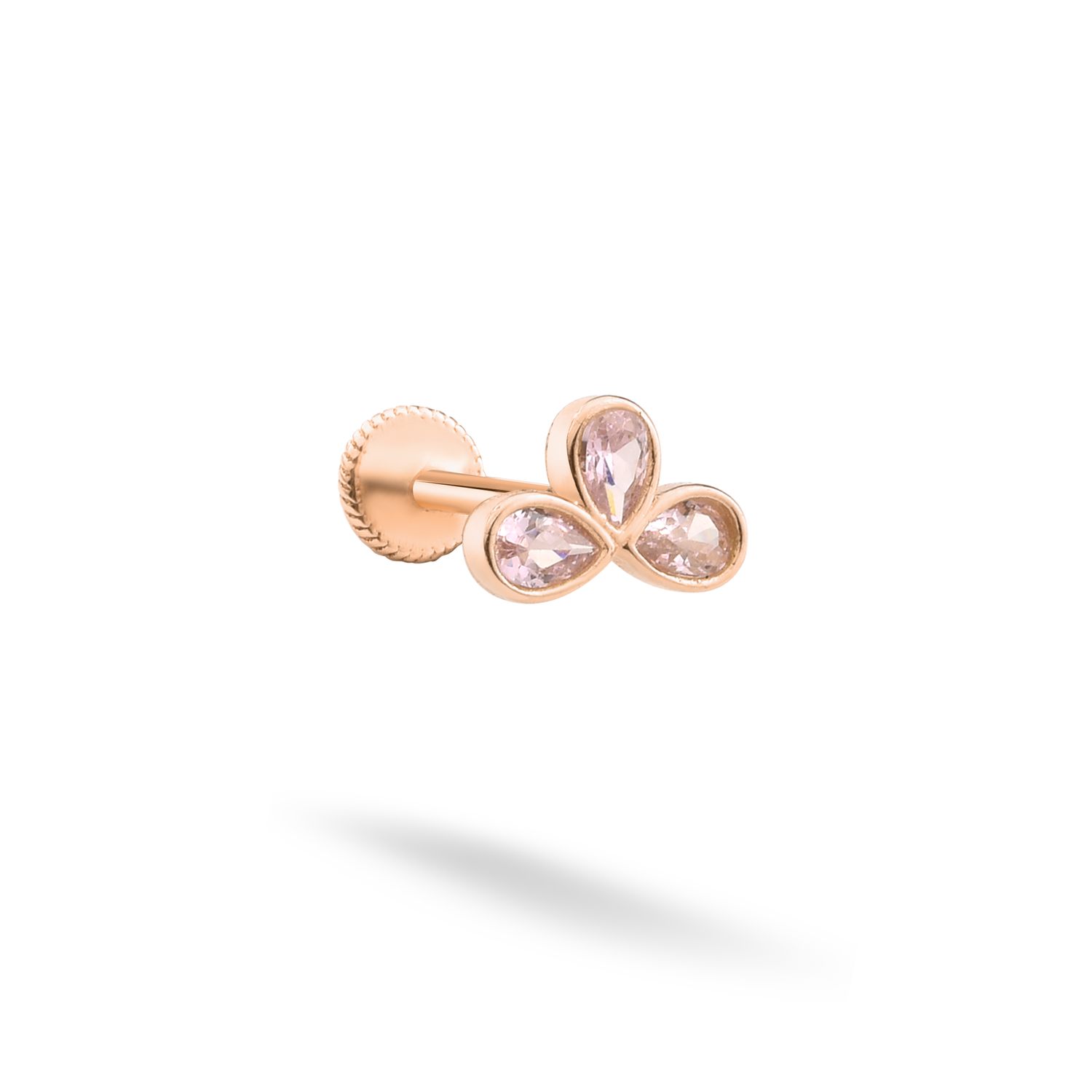 Twinkling Pink Triple Flatback Ear Piercing 14K Gold with CZ Stone