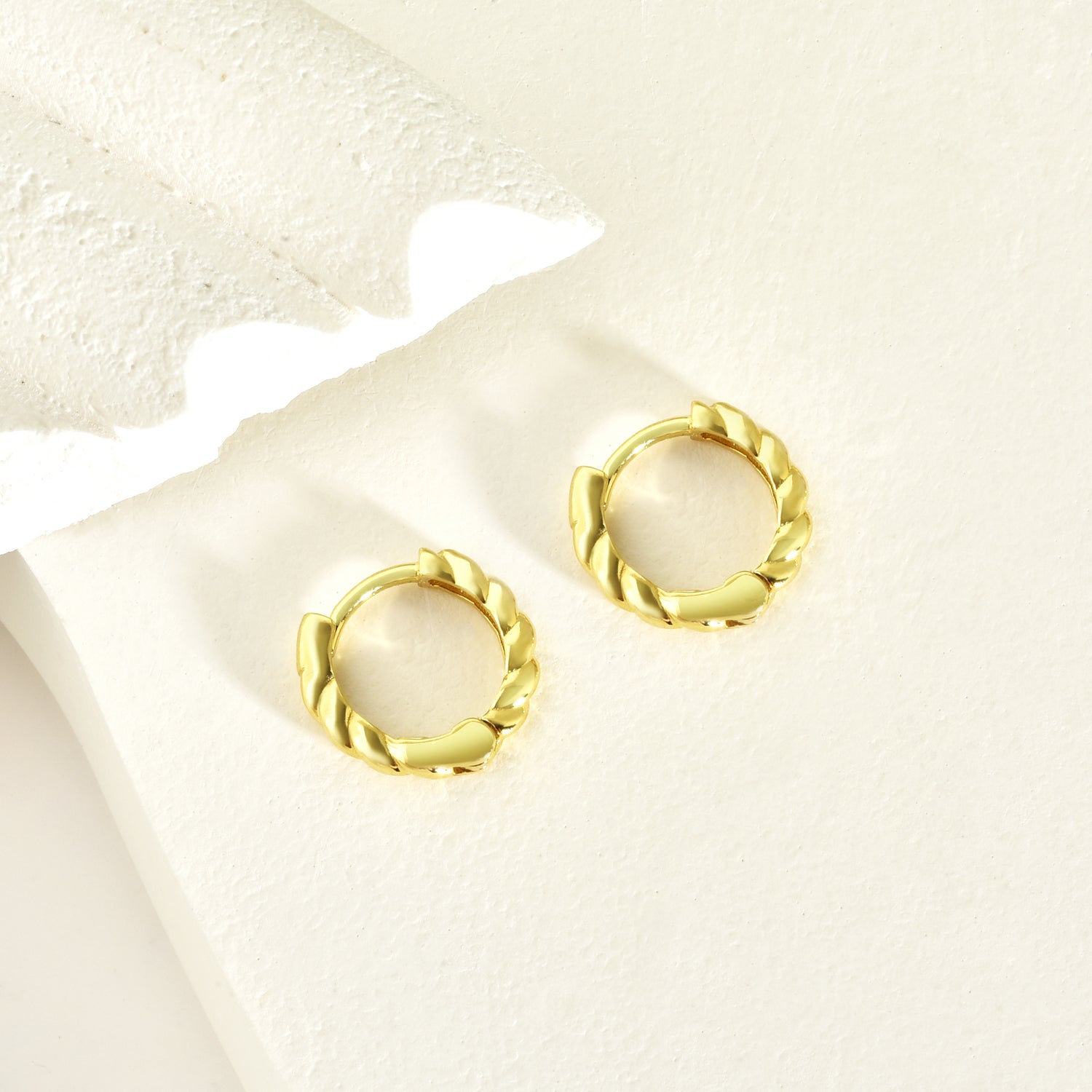 Twisted Huggie Hoops Earrings 14K Gold