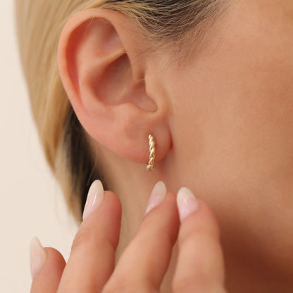 Elegant Twisted Huggie Hoops in Gold