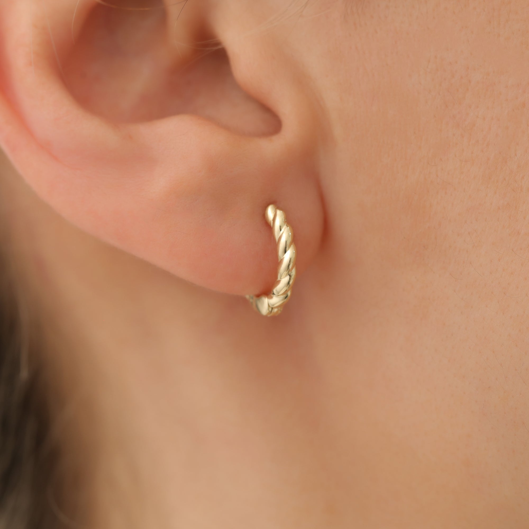 Twisted Huggie Hoops Earrings 14K Gold