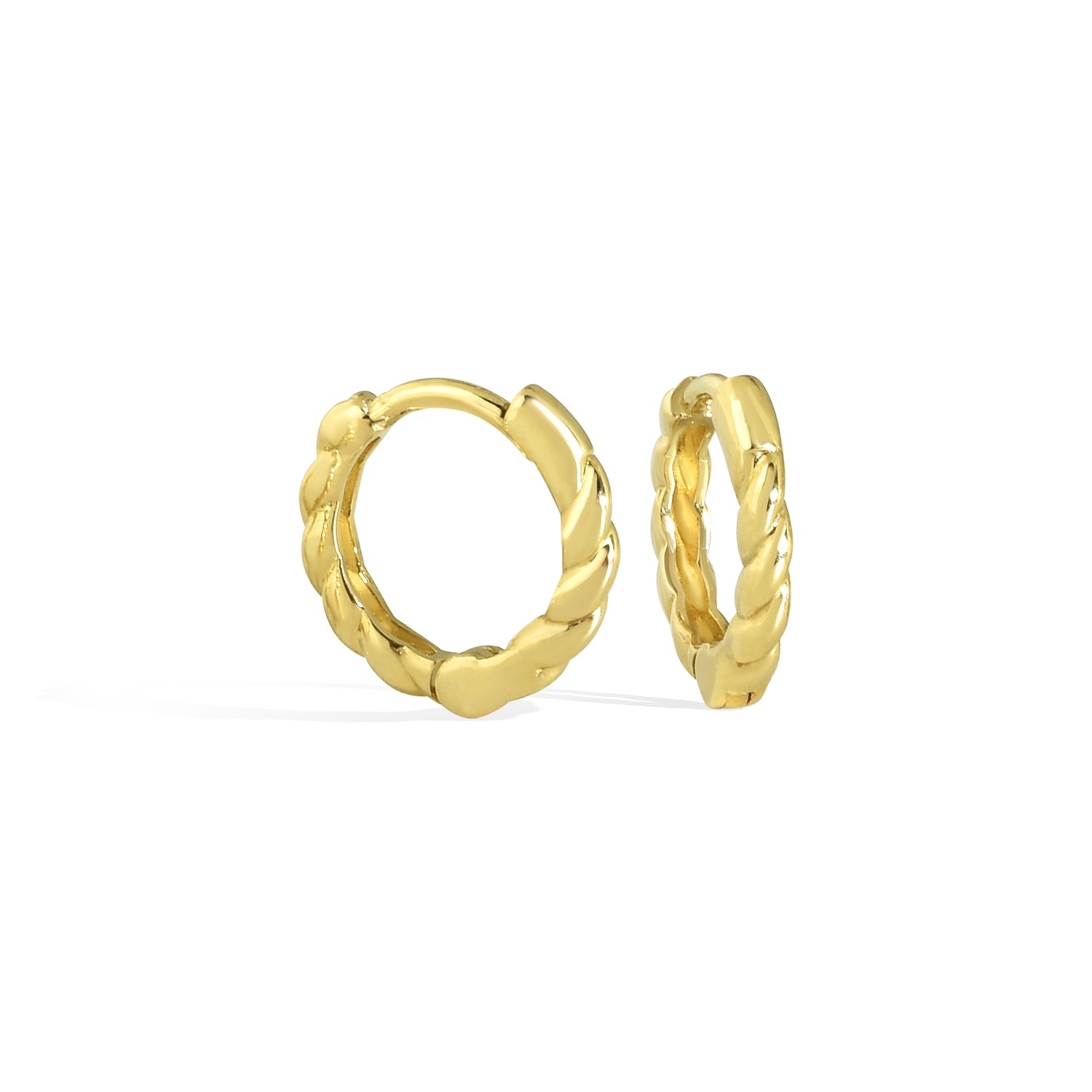 Twisted Huggie Hoops Earrings 14K Gold