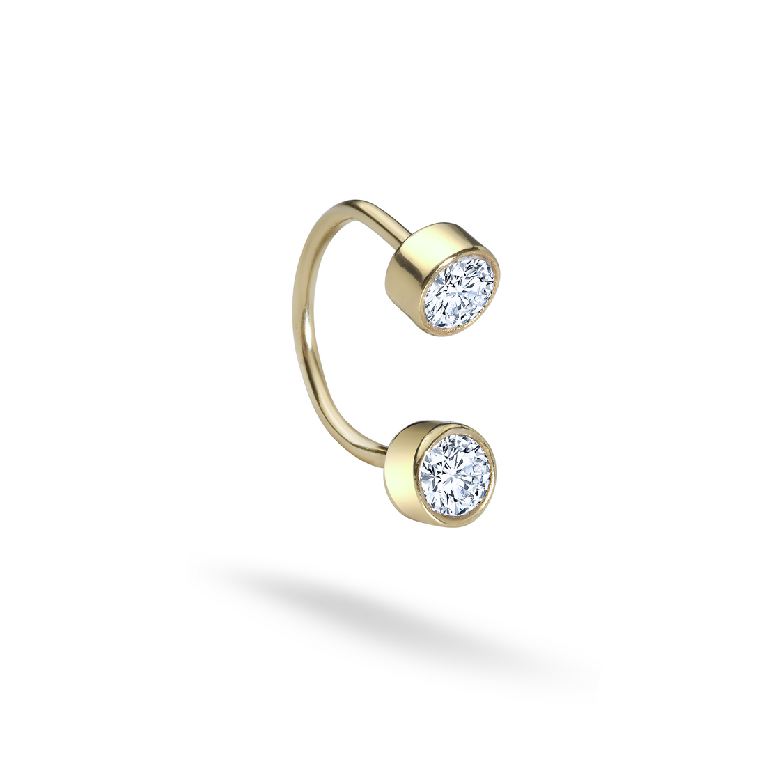 Two Half Hoop Ear Piercing 14K Gold with CZ Stone