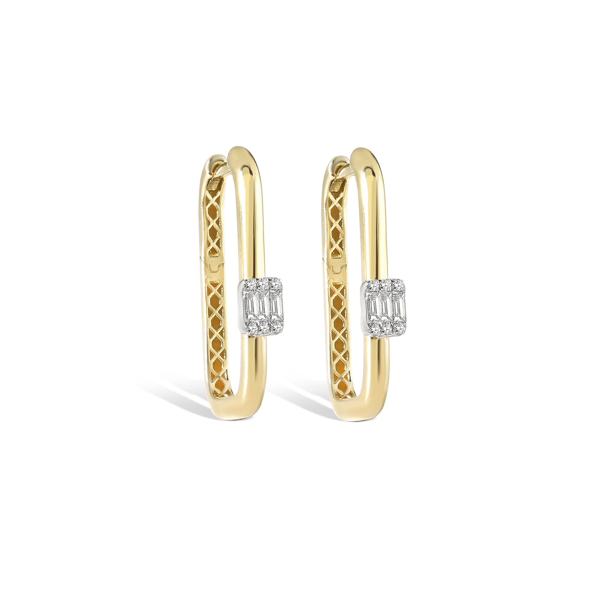 U Hinged Diamond Hoops Earrings 14K Gold