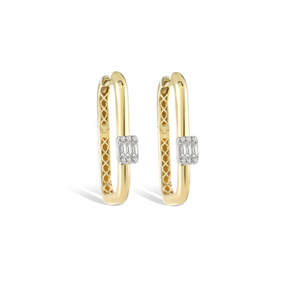 U Hinged Diamond Hoops Earrings 14K Gold