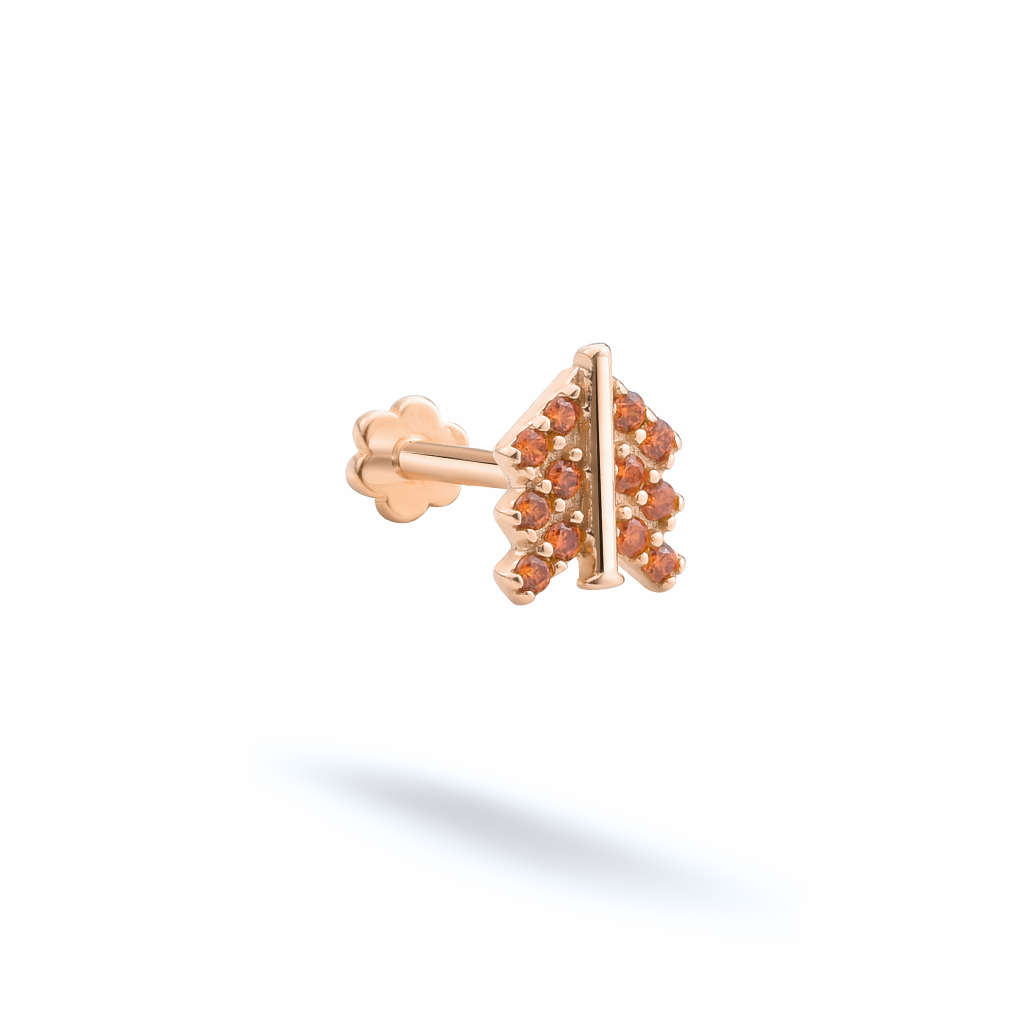 Orange Arrow Flatback Ear Piercing 14K Gold with CZ Stone