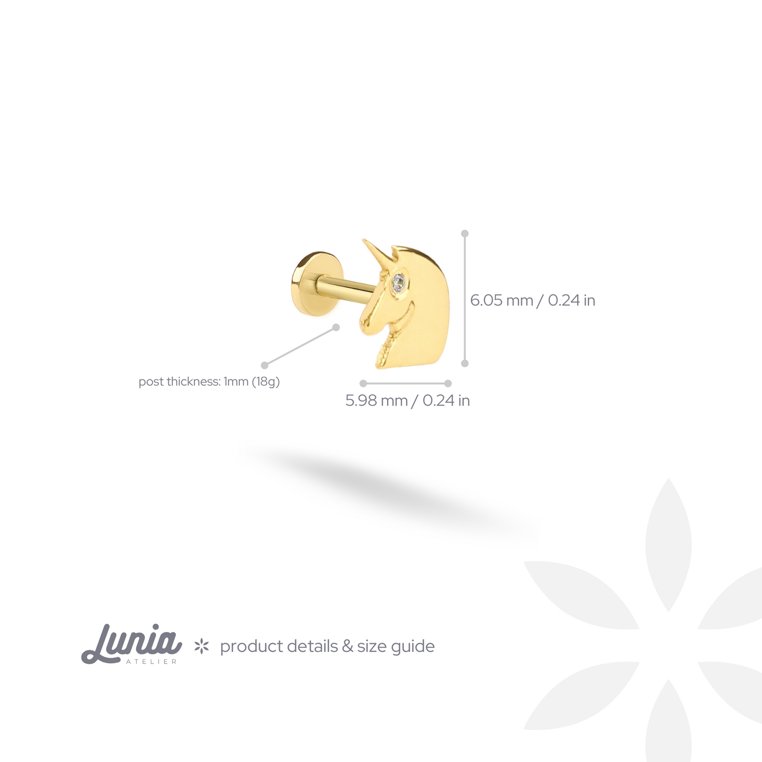 Unicorn Flatback Ear Piercing 14K Gold