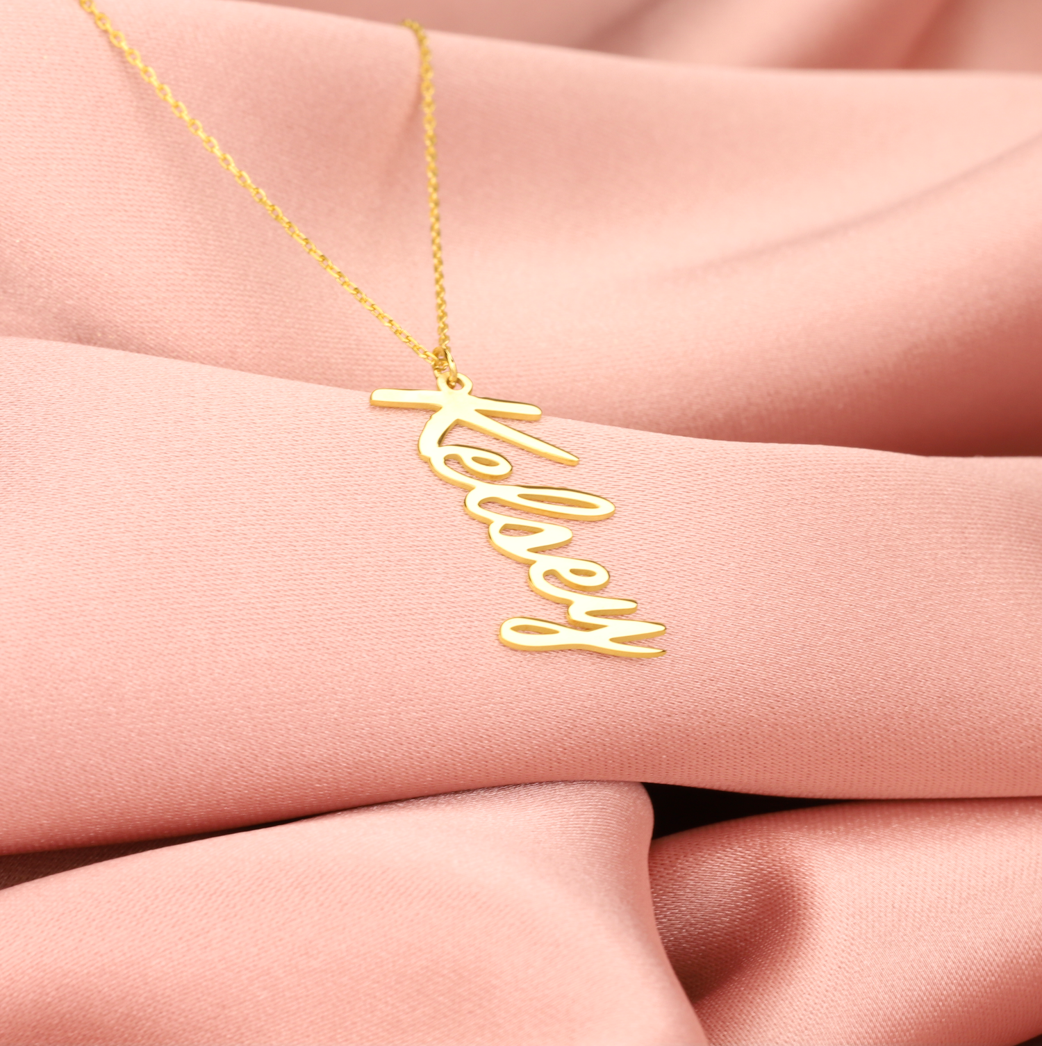 Unique Vertical Personalized Name Custom Necklace 14K Gold