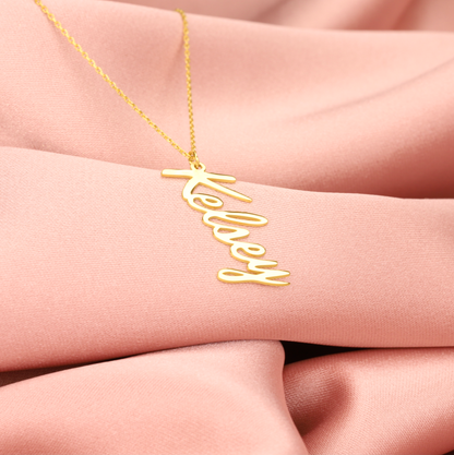 Unique Vertical Personalized Name Custom Necklace 14K Gold